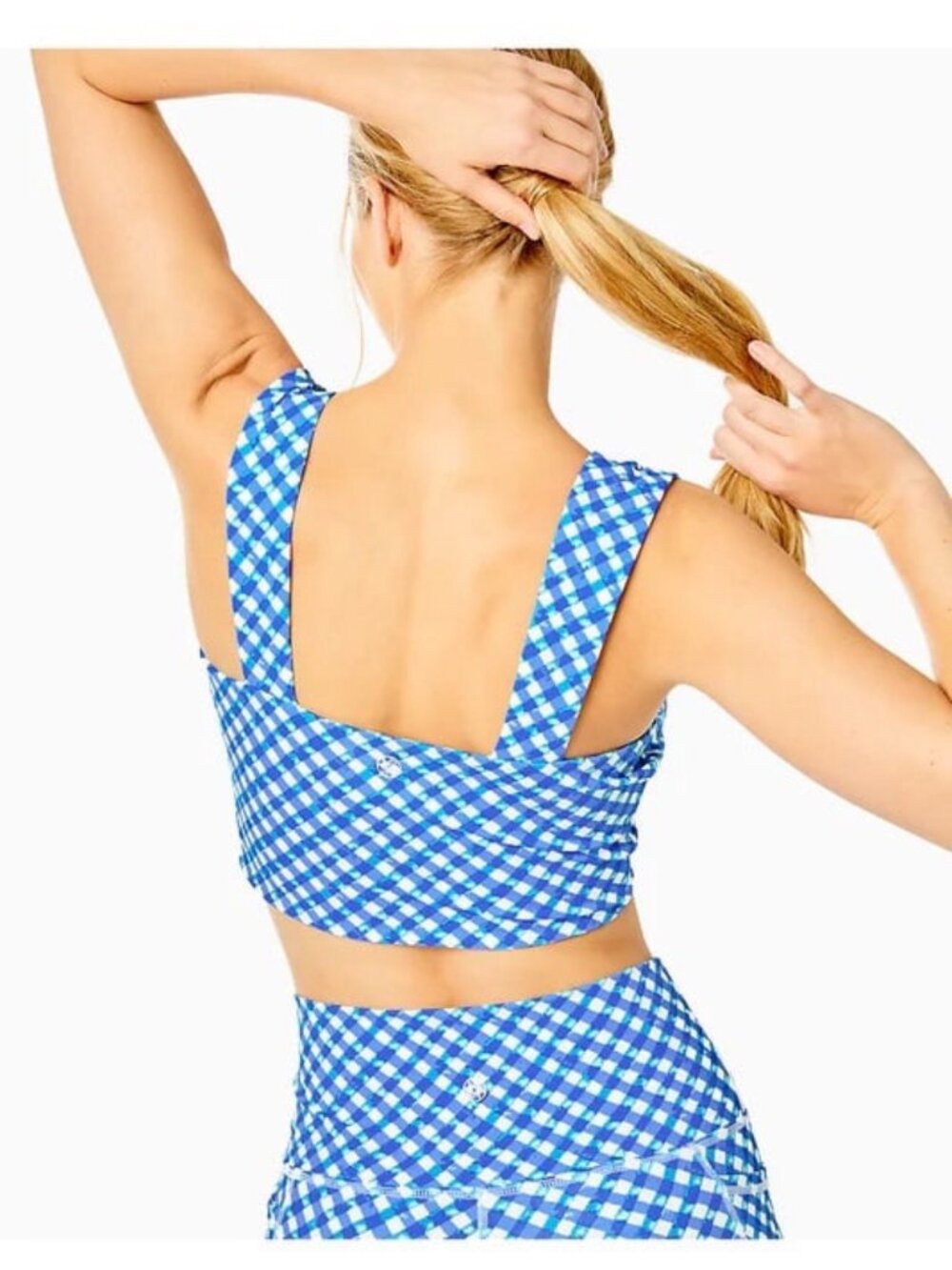 Lilly Pulitzer Luxletic Sports Bra Top Calusa Boca Blue Double Checking Medium - Picture 2 of 13